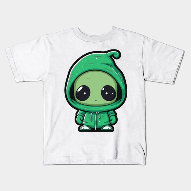 Cool Alien with a Hooded Pullover design #10 Kids T-Shirt by Farbrausch Art